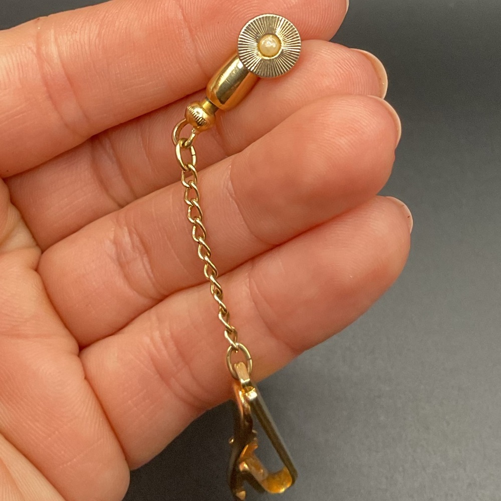 Tie Tack with clip Mid Century Tie Pin Seed Pearl HICKOK made in USA